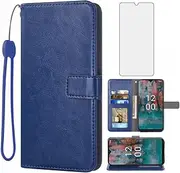 [Asuwish] Compatible with Nokia C12 Wallet Case Tempered Glass Screen Protector and Leather Flip Cover Card Holder Stand Cell Accessories Phone Cases for NokiaC12 C 12 Women Men Blue