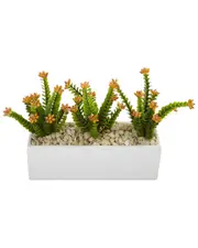 Nearly Natural Flowering Sedum in Rectangular Planter