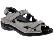 DREW Women's LAGOON 17364 Hook & Loop Strap Sandal, Pewter Leather, SZ US 8.5 W