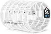 6Pack Lightning Cable 3ft, Lightning Cable 3 Foot, Lightning Charging Cord-White