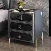 Smart Bedside Table with Fingerprint Lock, Smart Nightstand with Wireless/USB/Type-C, Adjustable LED Lights Nightstand for Bedroom with 3 Storage Drawers/Bluetooth Speaker (Color : Gray, Size : 40x4