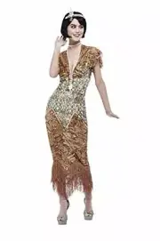 Smiffys Deluxe 20s Sequin Gold Flapper Costume