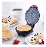 Red Dash Pizzelle Mini Waffle Maker 4 In. Nonstick 350 watts Cannoli