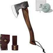 WICING 13.5 Inch Hatchet Camping Axes and Hatchets 1065 Carbon Steel and Beech Handle Survival Hatchet with Leather Sheath
