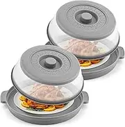 2 Pack Microwave Food Splatter Cover & Base Mat,Large Plastic & Silicone Vented Avoid Scalding Collapsible Guard Lid, Plate Holder & Kitchen Colander for Meal Prep