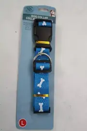 Greenbriar Kennel Club Large Dog Collar with Dog Bones Print Blue 18-24"