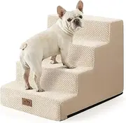 COZY KISS Dog Stairs for High Bed 23.6" H, Pet Step with Leakproof Cover, High Density Foam Cat Ramp for Bed, Lightweight, Durable, Comfort, 17.7x23.6x17.7 inch, 4 Tiers, Beige