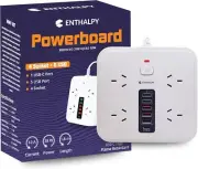 Power Board with Surge Protection, 1.8m , 4 Power Outlets, 5 USB A Slots, 1 USBC