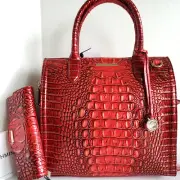 Brahmin Caroline Satchel Crimson Red Leather Carryall Bag +Tri-fold Wallet NWT