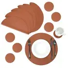 Set of 6 Brown Faux Leather Round Placemats with Coasters for Dining Table