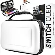 Orzly Carry Case for white Nintendo Switch Oled console with accessories and Games storage compartment - Easy Clean Case Gift Boxed Edition, White, carry bag