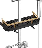 Linkidea Direct Shower Caddy Shelf for 22/24/25 mm Slide Bar, Bathroom Rack Organizer Sponge Holder Shampoo Soap with Stainless Steel Guardrail and Hanging Hook (Black) LI6291