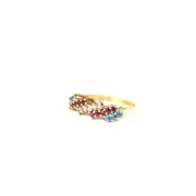 14K Solid Gold Red White Blue Ruby Spinel Aquamarine Ring, Rainbow, Natural Gems