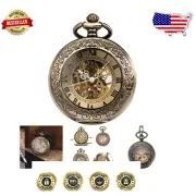Elegant Bronze Engraved Mechanical Pocket Watch - Vintage Skeleton Design