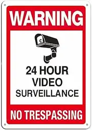 24 Hour Video Surveillance Sign, No Trespassing Aluminum Warning Sign, No Trespassing Sign,200x300mm for CCTV Security Camera - Reflective,Weatherproof, Easy Mounting, Business, Driveway Alert