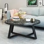 Modern Round Marble Coffee Table with Metal Base,Adjustable Foot Pads for Living Room Kitchen and Cafe,Stylish Marble Texture End Table for Bay Window and Sofa