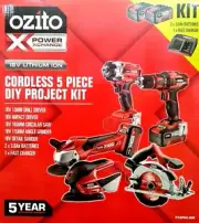 5 Piece Ozito 18V Cordless Combo Kit Drill Impact Driver Circ Saw Sander Grinder