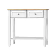 Oikiture Console Table 2 Drawers White&Wooden