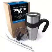 Complete Tumbler Set with Handle, Lid, Metal Straw and Cleaning Brush 30 Oz.