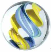 Single Helter Skelter 16mm Handmade Art Glass Player Marble Yellow Blue Swirls
