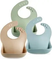 PandaEar 3 Pack Cute Silicone Baby Bibs for Babies & Toddlers (10-72 Months)| Waterproof Baby Feeding Bibs Adjustable with Wide Food Catcher Pocket, Soft, Unisex, Non Messy