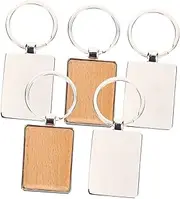 DOITOOL 5Pcs Unfinished Wood Keychain DIY Blank Key Tags Aesthetic Keyring for Car Keys Home Decor and Custom Crafts for Personalization and Present Giving