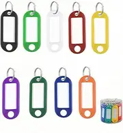 50 Pack Plastic Key Tags with Container, Key Cap tag，Key Ring Tags，Key Tags with Labels，Travel Tags for Luggage， Pet Name Tags