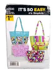 Tote Bag Two Sizes Uncut Pattern Simplicity 2830