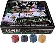 Poker Chips Set, Poker Wooden Carousel with Double Sided Poker Mats and 4 Poker Dice and Suitcase, Equal Competition, Strong Visual Effect, for Texas Holdem, Blackjack, Home Game
