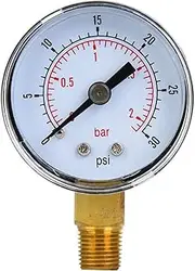Pressure Gauge, 1/8 BSPT Pressure Gauge Pressure Gauge Bottom Mount, Mechanical Pressure Gauge Back Mount Connection for Air Oil Water(0-30psi,0-2bar)
