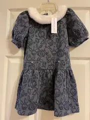 NWT Janie and Jack Snowdrift Faux Fur Collar Jacquard Dress Size 5