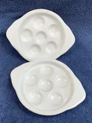 2 Ceramic Escargot Snail Plates 6 Well 7" by 5.5" White