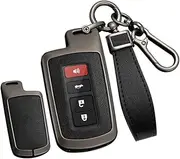 TECART Leather Car Key Covers Protector fit for Toyota Camry RAV4 Highlander Corolla Avalon Prius 4Runner Land Cruiser K624 Sequoia Tacoma Tundra Key Shell Key Fob Holder Case Keyring Black
