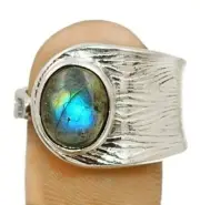 Natural Labradorite -Madagascar 925 Solid Sterling Silver Ring Sz 7,