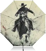 [PDZRMY] Cowboy Horse Retro UV Protection Travel Umbrella Compact for Rain and Sun - Auto Open and Close UPF 50+ Windproof Portable 46” Sun Umbrella for Women and Men