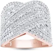 [AFFY] 14k Gold Over Sterling Silver Round & Baguette Diamond Band (1/2 cttw, IJ Color, I2-I3 Clarity)