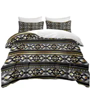 Golden Aztec Pattern over Grey Quilt Cover