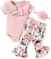[HINTINA] Newborn Baby Girl Ribbed Bell Bottom Summer Outfits