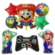 8pcs Mario Theme Foil Balloon Set - Kids Video Game Birthday Party Decorations