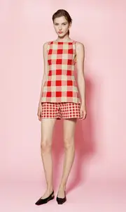 [High Sport] Exclusive Asher Gingham Cotton-Blend Knit Apron Top