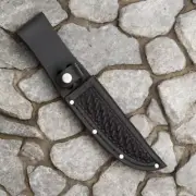 Fixed Blade Knife Sheath Fits up to 5in Long Blades Black Basketweave Leather