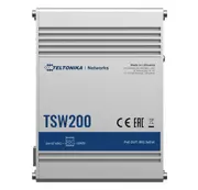 Teltonika TSW200 Industrial PoE+ Ethernet Switch, 2x SFP Ports, 8x PoE+ Ports with speeds up to 1000 Mbps, Power Up to 240 W, PSU excluded TSW200000050/TSW2000000B0
