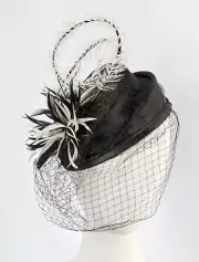 Black & white pillbox fascinator veil Hats From OZ 100% Aussie Family Business