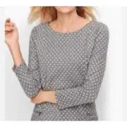Talbots Zip Pocket Jacquard Top Sparkle Dot 3/4 Sleeve Size SP