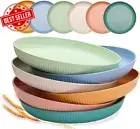 6 Pack 9 Inch Unbreakable Deep Dinner Plates Set, Lightweight Wheat Straw Plates