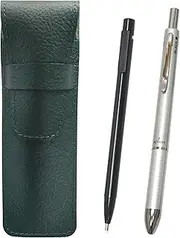 2 Pack Grain Leather Pencil Case Moss Green Ultra Fine Retractable Eraser Black and 3 Mech Silver Set SASMGER15B-3MS-2