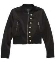 NWT Bardot Junior Big Girls Adalyn Black Imitation Pearl Bomber Jacket US 16