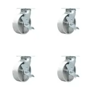 6 Inch Semi Steel Swivel Caster Set with Ball Bearings and Brakes Service Caster