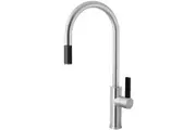 Abey Gooseneck Black Spout & Lever Brushed Chrome Pull Out Mixer Tap LUZ-1BC