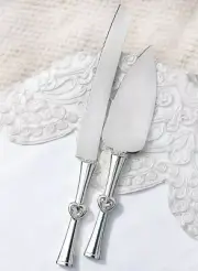 SILVER PLATED WEDDING CAKE KNIFE & SERVER SET engagement crystal love hearts NEW
